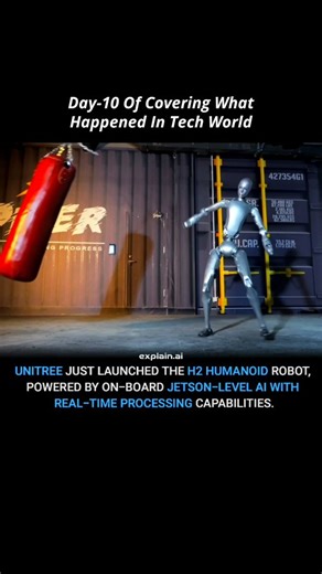 Technology Originals | AI & Tech on Instagram: "Day-10 of posting daily Tech News 📰 Unitree has officially unveiled its H2 humanoid robot, and it’s one of the most advanced robots we’ve seen this year. The H2 is powered by on-board Jetson-level AI, enabling real-time decision-making, faster motion processing, dynamic balance control, and incredibly smooth movement — bringing humanoid robotics closer to real-world applications From precision agility to autonomous performance, the H2 shows how fa