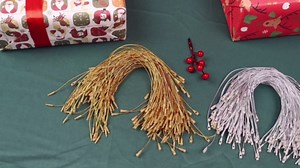 200pcs Christmas Ornaments String Hanger Gold Precut Ribbon Hook for Christmas Tree Ornament Decorations with Snap Fastener