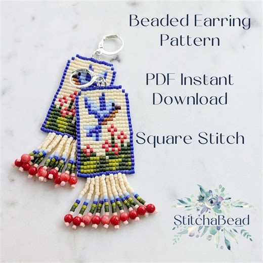 Blue Bird Beaded Earring Pattern: Square Stitch (PDF Pattern) - Etsy