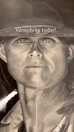 1.7K views · 83 reactions | Putting on the first coat of varnish today! “Hope Beyond Dry Grass” is looking pretty sharp. The gloss really throws it over the edge in looking like a photograph. #charcoaldrawing #portraits #art #westernartist #cowboyart #cowgirl #westernart | Rachel Brownlee Fine Art | Facebook