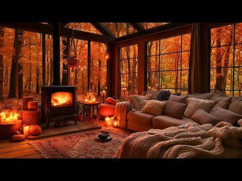 Relaxing Piano Music in November Autumn Cabin 🍂 Cozy Fireplace Sounds & Soft Melodies to Sleep
