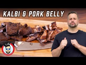 Do you like tender beef and juicy pork belly?? Dad grilled up Korean BBQ Kalbi and Pork Belly!!