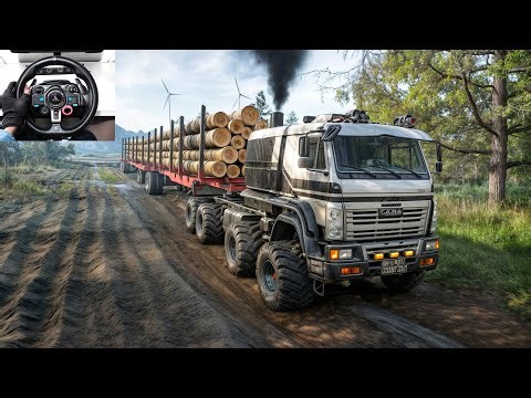 SnowRunner - Hauling a Log Trailers Haul Challenge with Azov 64131 | Logitech G29 Gameplay | #1088