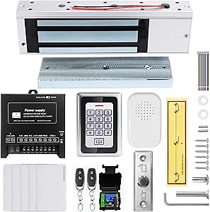 Access Control System 1200lb Electric Magnetic Door Lock Kit: RFID Keypad, Remotes, Exit Button, Close to Entry Keypad & ID Card with 110-240VAC to 12VDC Power Supply (500Kg / 1200LB Kits)
