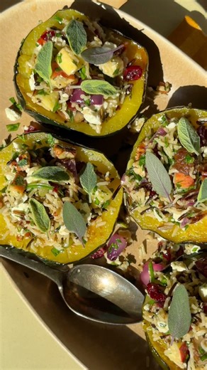 Stuffed acorn squash is one of my favorite cozy fall dinners, and my go-to vegetarian main for Thanksgiving! The filling is a hearty mix of wild rice, apples, mushrooms, pecans, sage, and feta (aka fall in a bite). It’s wholesome, flavorful, and looks so pretty on a holiday table 🍂 Get the recipe: https://www.loveandlemons.com/stuffed-acorn-squash/ #vegetarianrecipes #fallrecipes #squashseason #stuffedsquash #acornsquash | Love and Lemons