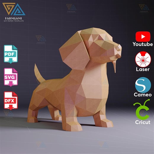 Dachshund Papercraft Template | DIY 3D Paper Dog | Printable PDF | Animal Sculpture | Digital Download - Etsy
