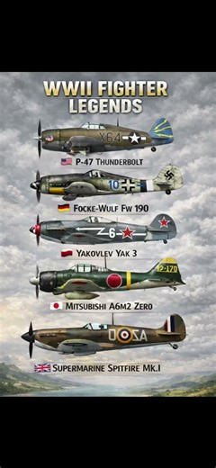 WWII Fighter Legends | P-47, Fw 190, Yak-3, Zero & Spitfire Compared #WW2 #aviation