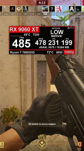 LOW vs HIGH on cs2 #fpstest #7800X3D #rx9060xt #9060XT #cs2 #counterstrike2