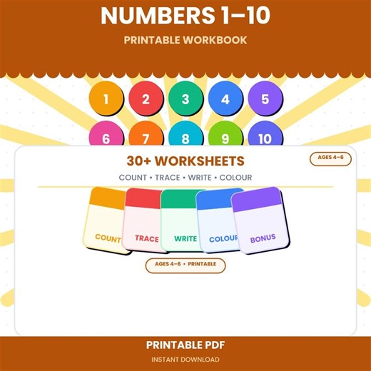 Numbers 1–10 Worksheets Bundle | Preschool Number Tracing | Kindergarten Counting Activities | Learn Numbers Printable | Math Worksheets PDF - Etsy