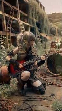 Echoes of Rebellion: Intense Female Rock Power in a Neon Cityscape