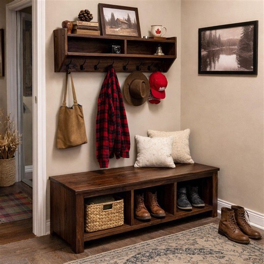 Modular Hall Tree Bench & Wall Hook Shelf – Solid Wood Coat Rack Storage System – Farmhouse Mudroom Furniture - Etsy