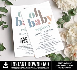 Gift Registry Insert Card Baby Shower, Neutral Shower, Boy Shower or Girl Shower | You Personalize Using CANVA - INSTANT DOWNLOAD Printable - Etsy