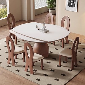 [Hot Item] Nordic Luxury Modern Home Restaurant Dining Room Furniture Set 6 Seater Marble Sintered Stone Top Extendable Dining Table