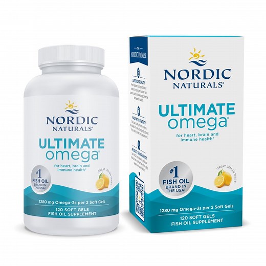 Nordic Naturals Ultimate Omega Softgels, Lemon, 1280 mg, Fish Oil, 120 Ct