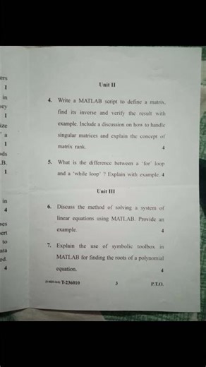 M.Sc 2nd semester Computational technique using MATLAB Paper 📚
