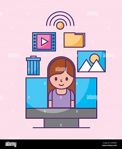 cartoon girl in computer social media apps Stock Vector Image & Art - Alamy