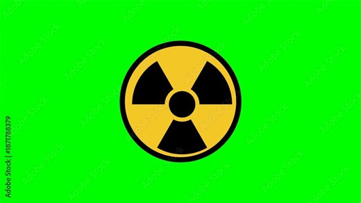 Radioactive Warning Sign Animation on Green Screen. Continuous Nuclear Hazard Motion Graphic. Seamless 4K Chroma Key Video Loop.