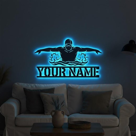 Personalized Swimming LED Wall Sign, Custom Swimmer Name Neon Sports Decor, Pool Athlete Gift for Bedroom or Team - Etsy