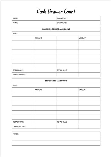 Cash Drawer Count Sheet | Daily Count Sheet | Retail Business Money Tracking | PDF | A4 Size | Instant Download - Etsy