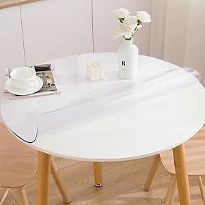 Eisdroma 46 Inch Round Clear Table Cover Protector, Clear Round Protector for Dining Room Table, 1.5mm Thick Waterproof Round Plastic Vinyl Table Pad