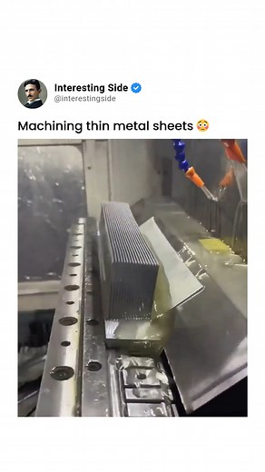 It showcases the process of machining thin metal sheets, likely using a CNC machine. The precision and efficiency of the process are evident in the way the machine smoothly cuts and shapes the material. This level of precision is crucial for various industries, from manufacturing electronics to aerospace components. Let's appreciate the precision and efficiency of modern manufacturing processes and the skill involved in operating such machinery. Liked the content? Follow @interestingside ✨ | Int