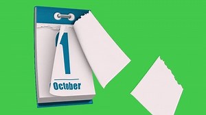 October month flipped calendar page for from date with green screen background. 4k.