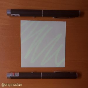 Quantum Re-Excitation: https://www.physicsfunshop.com/search?keywords=quantum A green laser should not normally be able to induce a phosphorescent glow, but if the material is already excited a green laser can re-excite it as seen here. Glow-in-the-dark phosphorescence is a quantum mechanical phenomenon where high energy photons (like those from a near UV laser pointer) are absorbed by electrons which are then boosted to higher energy levels. The glow comes from these electrons emitting lower en