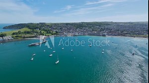 Swanage and Swanage Bay from a drone, Jurassic Coast, Dorset Coast, Poole, England