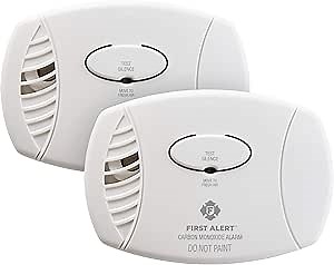 FIRST ALERT Carbon Monoxide Detector, No Outlet Required, Battery Operated, CO400, White, 2 Count (Pack of 1)