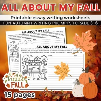 All About My Fall Essay Writing Worksheets, Paragraph Practice, Autumn Activity