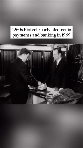 The History Source on Instagram: "This vintage clip from 1969 showcases early concepts of digital banking systems with computers, and predicts a world without cash, long before smartphones and instant transfers were a reality. Back then, the idea of a central computer managing all bank accounts seemed futuristic. Customers would use a magnetically coded card and a secret code at a simple desktop terminal in stores to directly transfer funds. This meant no more bounced checks for retailers and no