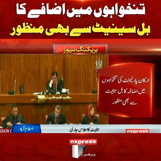 19K views · 375 reactions | تنخواہوں میں اضافے کا بل سینیٹ سے بھی منظور #Bill #Senate #Opposition #Government #ExpressNews #BreakingNews #LatestUpdates #membersoftheparliment | Express News | Facebook