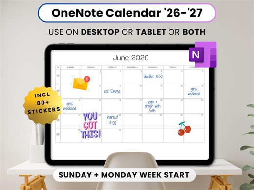 Onenote Calendar 2026 + 2027, Monthly Planner, Template, PC, Mac, Desktop, Tablet, iPad (digital Download) - Etsy