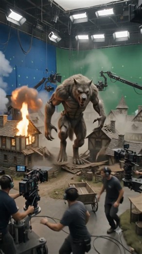 Giant Werewolf Attacks a Village! 🐺😱 | Hollywood BTS #shorts #behindthescenes #hollywood