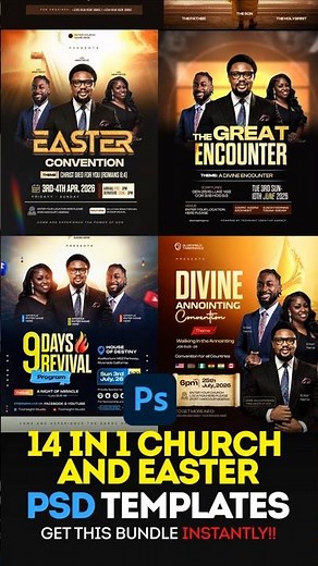 14 IN 1 Editable Easter & Church Events PSD Flyers Templates for Photoshop For Printshops