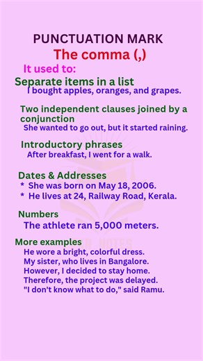 Punctuation mark / The comma (,) / #punctuation