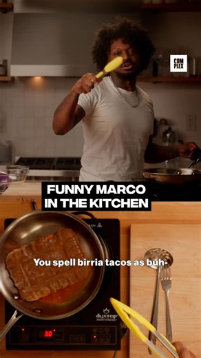 Funny Marco in the kitchen cooking up some Birria Tacos for #MidnightSnack 🌮👀 Powered by Espolòn Tequila | Complex