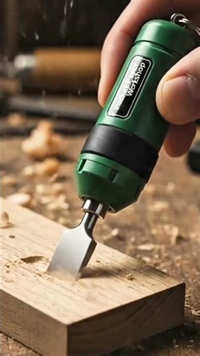 carving and shaping small wooden blocks with a compact handheld electric tool for detailed carpentry