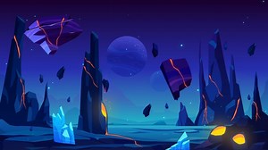 Alien Planet Landscape - Space Game Night Background - Mystery - Cartoon Animations