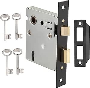 Mortise Lock Set - Interior Door Lock Replacement Kit, Reversible Latch, Skeleton Key, Antique Vintage Style, Matte Black Finish