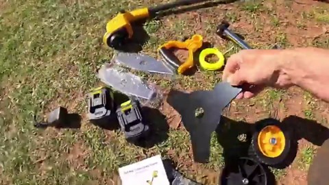 20000 RPM Heavy Duty Weed Wacker Cordless, Battery Powered Weed Eater Brush Cutter, 3-in-1 Grass Trimmer Stringless Weed Trimmer/Lawn Mower Edger W/Wheel Metal Blade, 2 Battery Garden Yard Tool