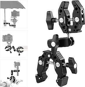 NEEWER Double Super Clamp Camera Mount with Dual Ball Heads Magic Arm for Desk Selfie Stick Tripod Stand Gimbal Rod, LED Light Monitor Pole Clamp Tube Holder Compatible with SmallRig GoPro DJI, UA014