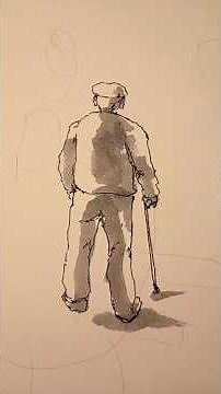 how to draw an old man with a cane walking from behind #drawingreferences