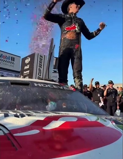 Carson hocevar celebrating his win in victory lane at talladega speedway 🏁 🏆