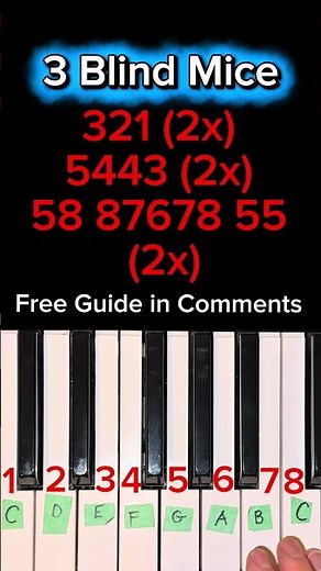 3 Blind Mice Easy Piano Tutorial on How To Play Nursery Rhyme Lesson for Beginners. One Hand Only