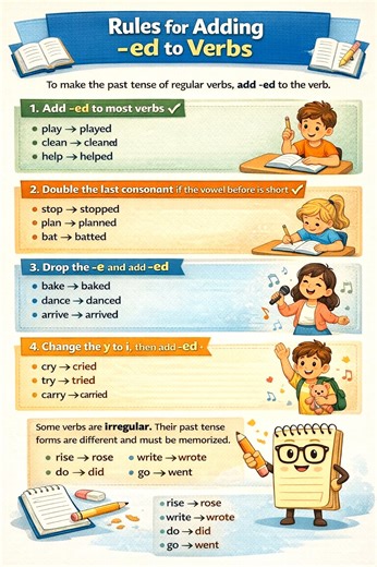 How to Add -ed to Verbs (Past Tense Rules) #PastTense #EnglishGrammar #LearnEnglish #ESLStudents #EnglishVerbs #StudyEnglish | Worksheet Lib