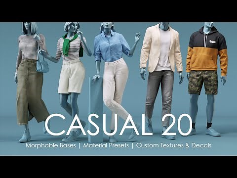 Casual 20 | 20 Essential 3D Casual Clothing Bases for Men and Women | Character Creator