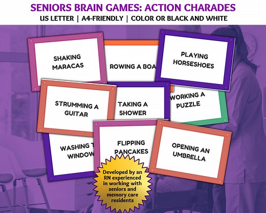 Action Charades for Adults, Seniors, and Memory Care, Seniors Brain Games, Dementia Games, Charades Game, Dementia Activity, Dementia Cards - Etsy
