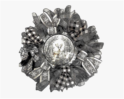 Snowy Deer Wreath, Black Buffalo Check Bows, Rustic Winter Decor - Etsy