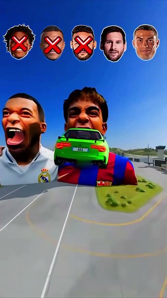 Messi & Ronaldo vs Giant Heads! ⚽🔥 Car Football Penalty Challenge #shorts